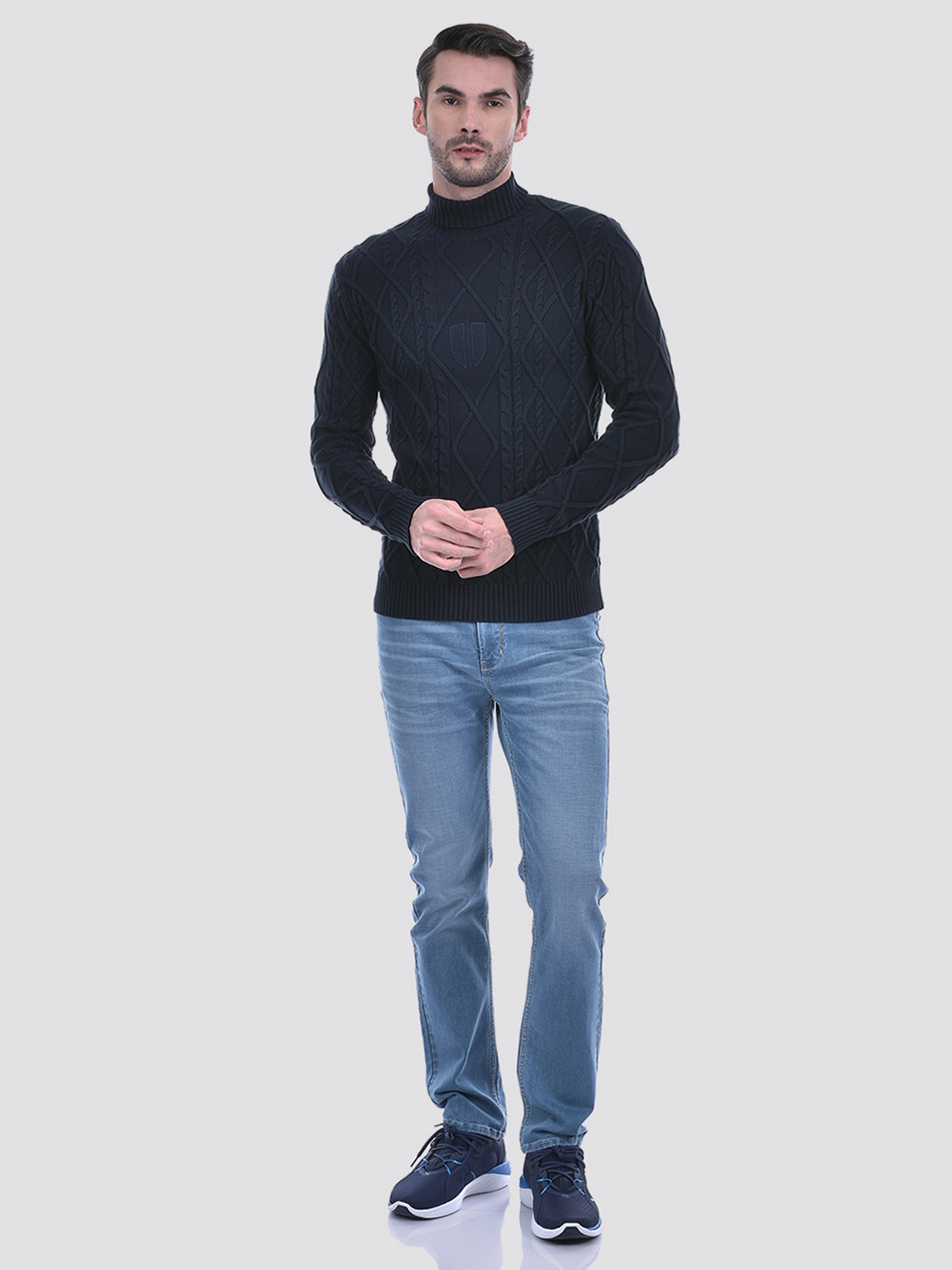 Numero Uno Men Argyl Blue Turtle Neck Sweater